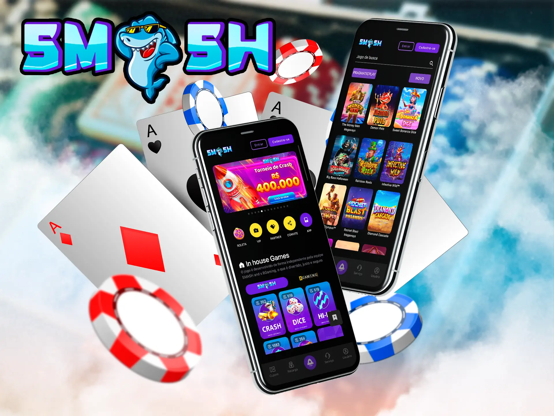 Mergulhe em uma grande variedade de tipos de jogos diretamente em seu smartphone, onde quiser, graças ao aplicativo Smashup.