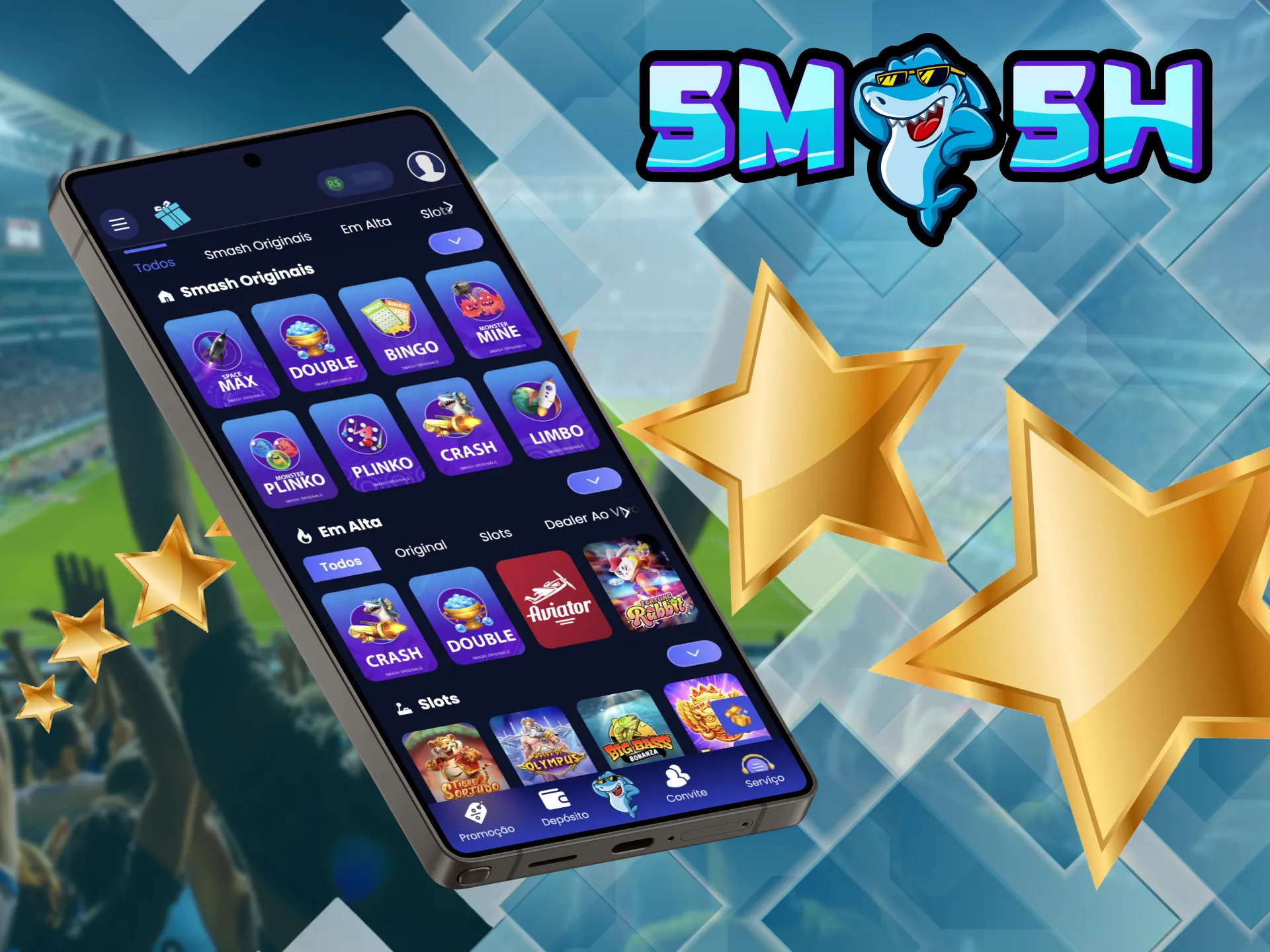 Com o app Smashup, você joga mais e vence mais.